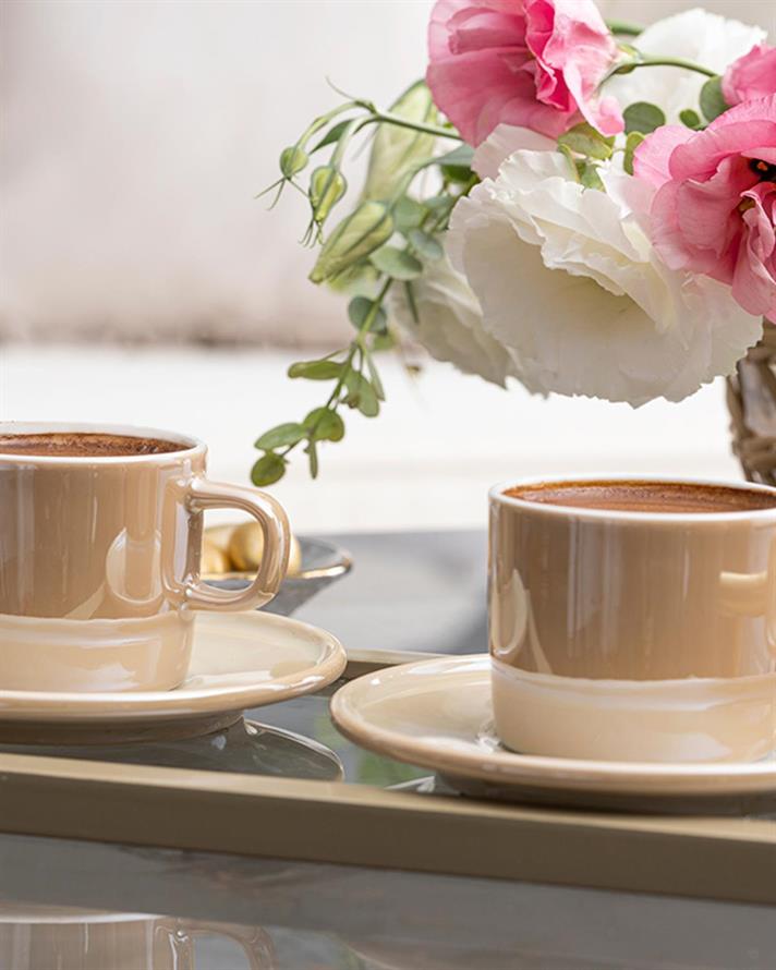 Lola Set De Cești De Cafea 4 Bucăți Pentru 2 Persoane, Porțelan, 80 Ml, Albastru Închis - Albastru Deschis