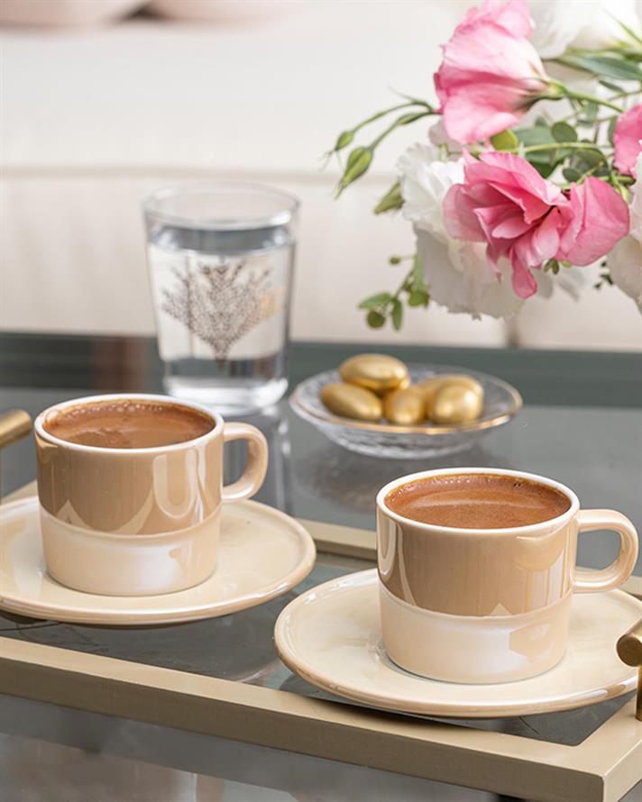 Lola Set De Cești De Cafea 4 Bucăți Pentru 2 Persoane, Porțelan, 80 Ml, Albastru Închis - Albastru Deschis