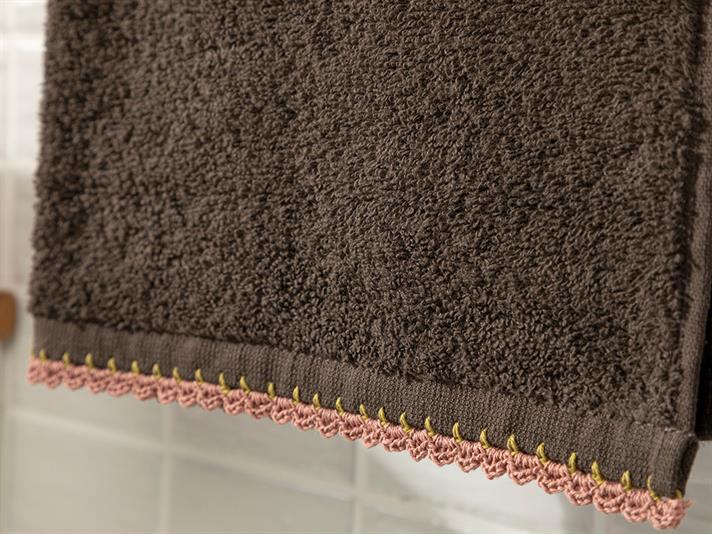 Long Points Cottony with crochet Face Towel 50x70 cm Coffee - Light Green - Brick R