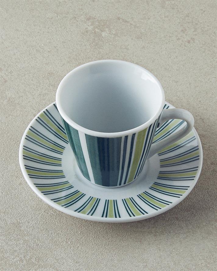 Lori Set De Cești De Cafea 4 Bucăți Pentru 2 Persoane, Porțelan, 80 Ml, Albastru - Muștar - Verde