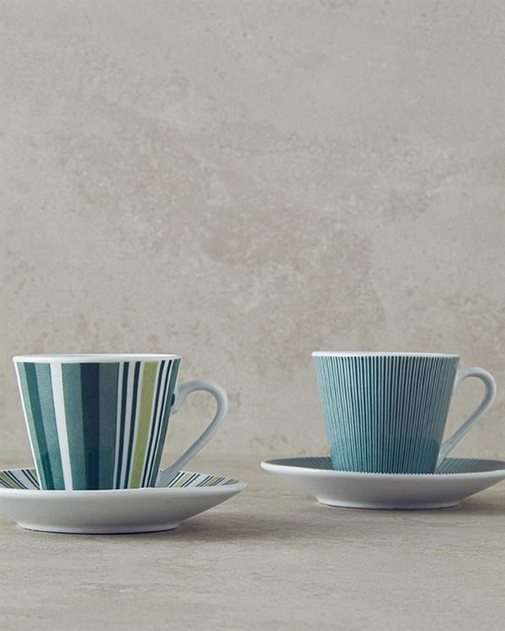Lori Set De Cești De Cafea 4 Bucăți Pentru 2 Persoane, Porțelan, 80 Ml, Albastru - Muștar - Verde