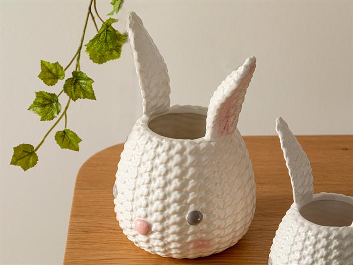 Lovely Bunny Flowerpot White