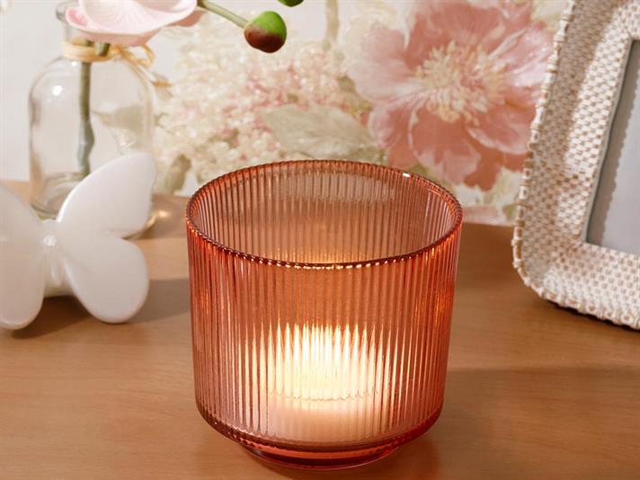 Suport lumânare, Lucy, sticlă, 10 cm, roz