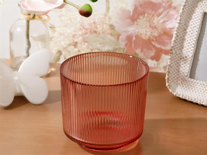 Suport lumânare, Lucy, sticlă, 10 cm, roz