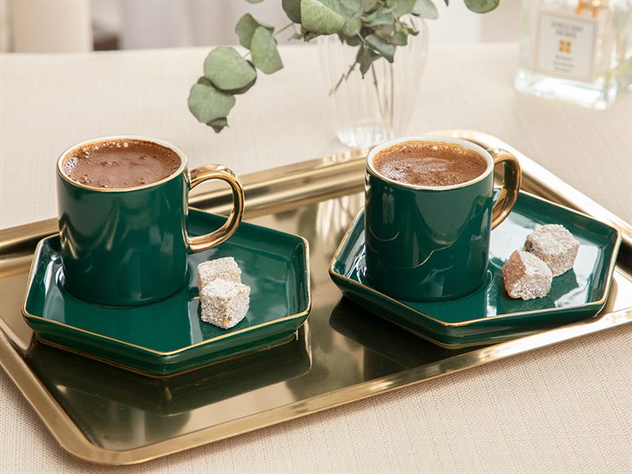 Lula New Bone 4 Bucati Pentru 2 Persoane Set Cești De Cafea 90 Ml Verde.