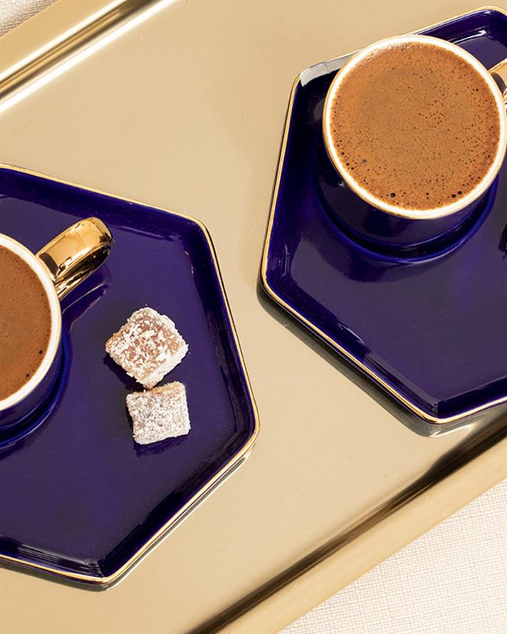 Lula New Bone 4 Parça 2 Kişilik Coffee Cup Set 90 ml Dark Blue