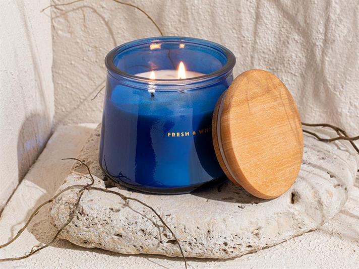 Lumânare parfumată, Fresh & White, 270 g, bleumarin
