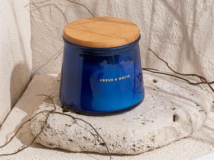 Lumânare parfumată, Fresh & White, 270 g, bleumarin