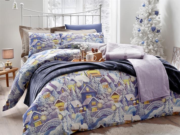 Lumini de iarnă Cu Bumbac Double Lenjerie De Pat 200x220 cm Bleumarin