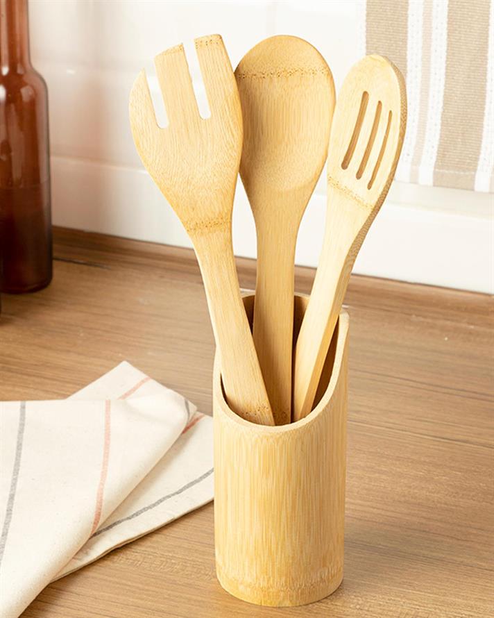 Lina Bamboo 4 Pieces Service Set 16 cm Brown