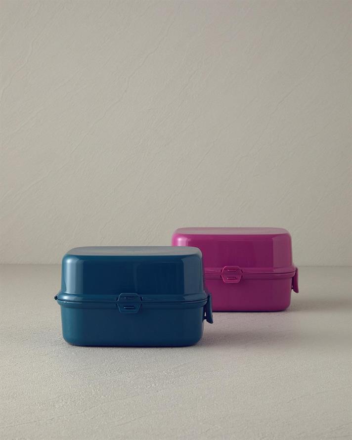 Trendy Plastic With 3 Sections Lunch Box 15x10 cm Blue