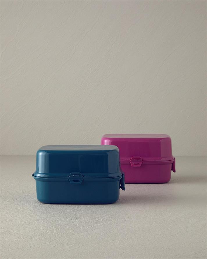 Trendy Plastic With 3 Sections Lunch Box 15x10 cm Pink