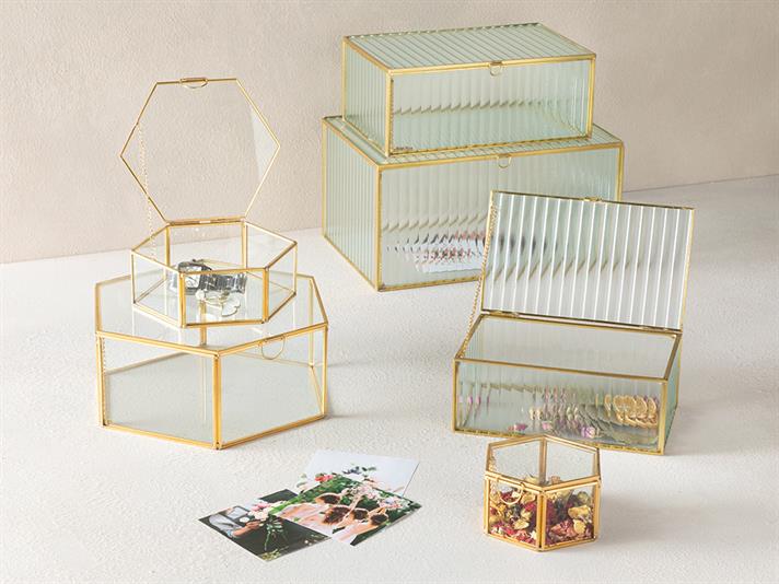 Cutie decorativă, Luxury, sticlă, 30x20x15 cm, auriu