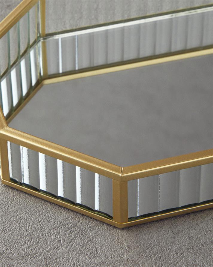 Tava decorativa, Luxury, sticla, 25x18 cm, auriu