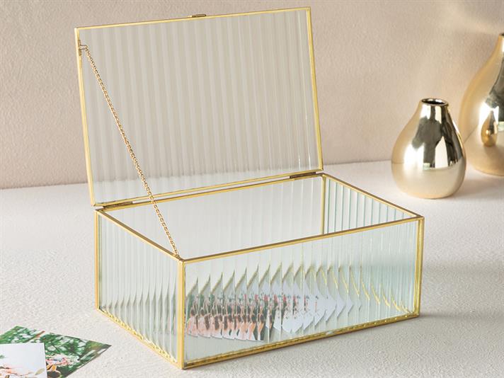 Cutie decorativa, Luxury, sticla, 25x16x9 cm, auriu