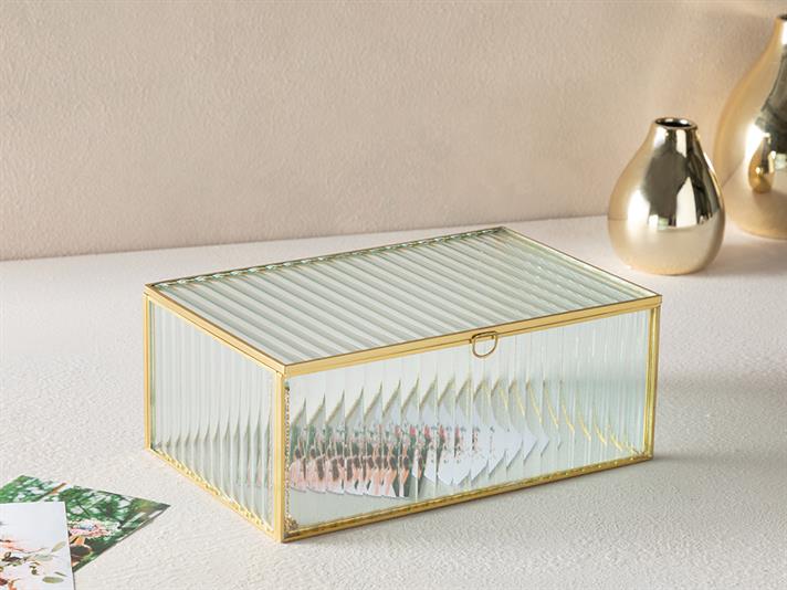 Cutie decorativa, Luxury, sticla, 25x16x9 cm, auriu