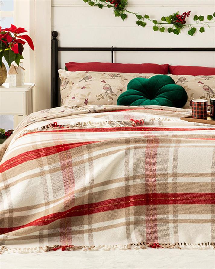 Patura, pentru o persoana, Mackenzie, bumbac, 150x200 cm, bej-rosu