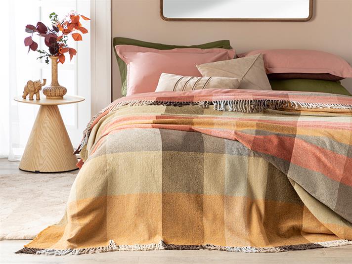 Madras Check Bumbac Single Pătură 150*200 Cm Orange - Bej