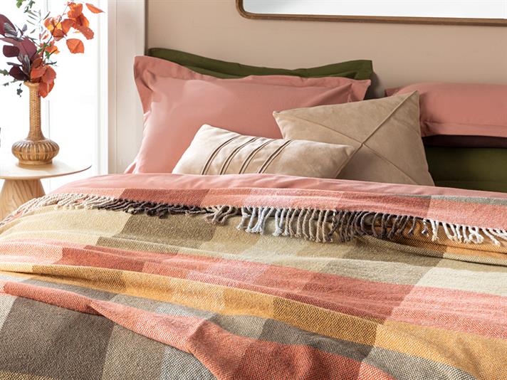Madras Check Cottony Persoană Dublă Pătură 200*220 Cm Orange - Bej.