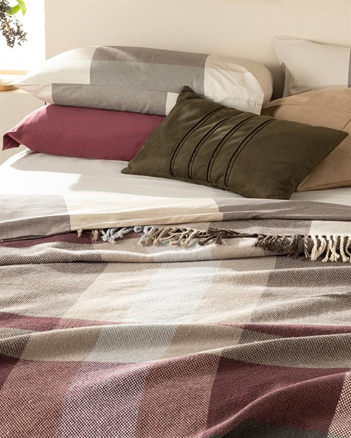 Madras Check Pătură Single, Bumbac, 150*200 Cm, Alb - Antracit