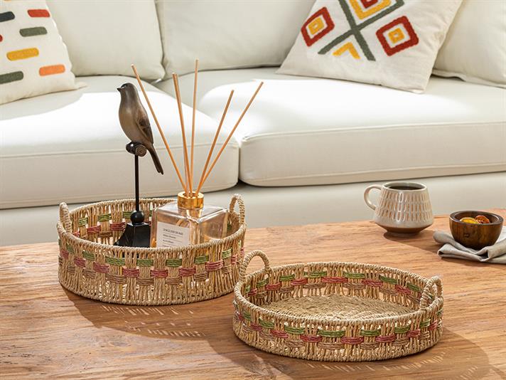 Maggy Straw Decorative Tray 30x5 cm Beige
