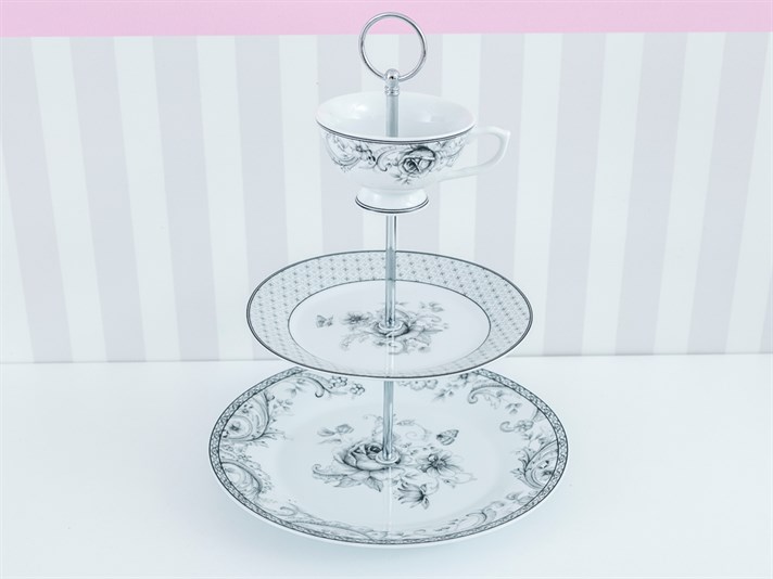 Magie neagră  Bonetă China Două Niveluri Suprapuse Etajeră 20x26 cm Antracit