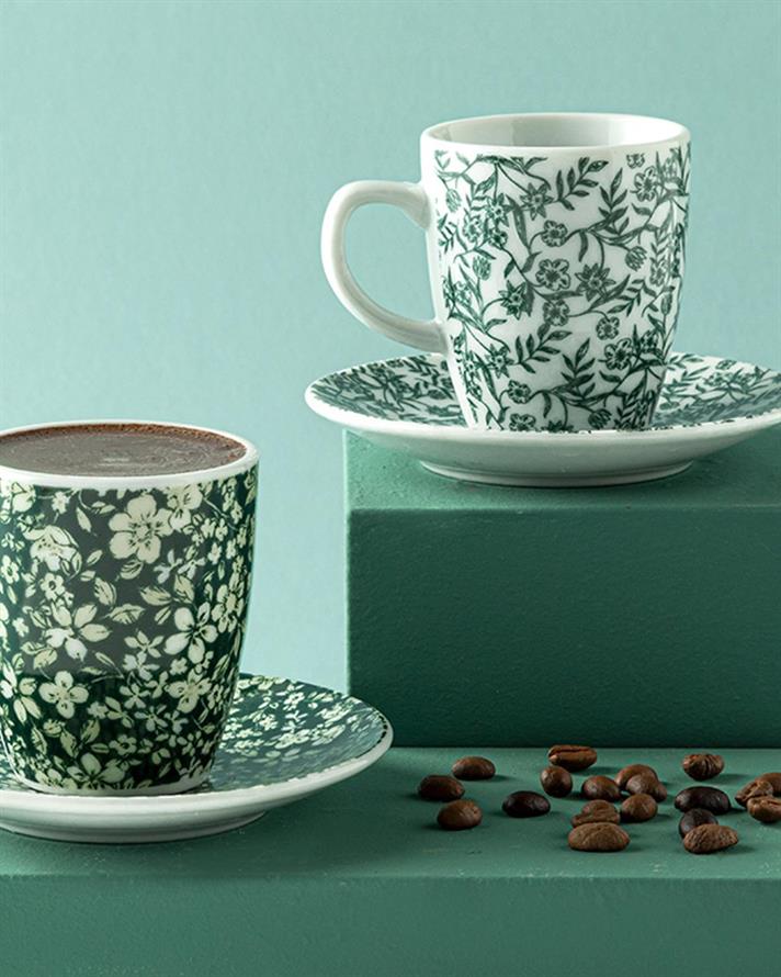 Maia Set De Cești De Cafea 4 Bucăți Pentru 2 Persoane, Porțelan, 100 Ml, Albastru - Muștar - Verde