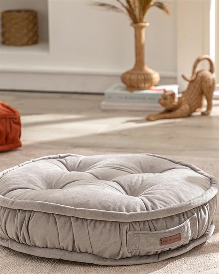 Malta Round Pernă Decorativă, Catifea, 60 Cm, Albastru İnchis