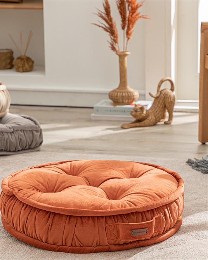 Malta Round Pernă Decorativă, Catifea, 60 Cm, Natural Auriu