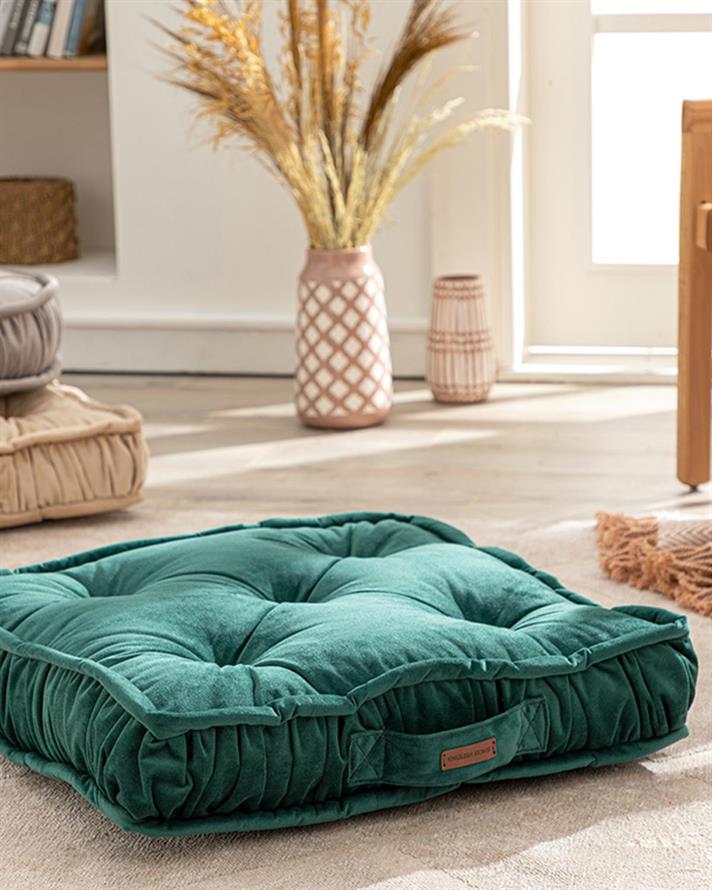 Malta Square Catifea Saltea Decorativă 60x60x14 cm Verde Petrol