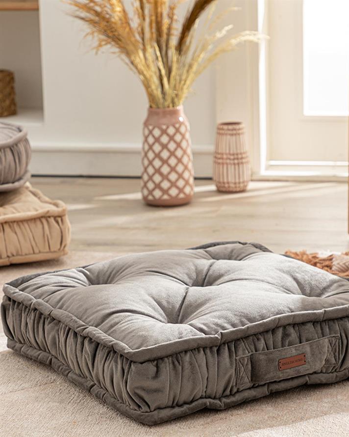 Malta Square Pernă Decorativă, Catifea, 60*60*14 Cm, Gri Închis