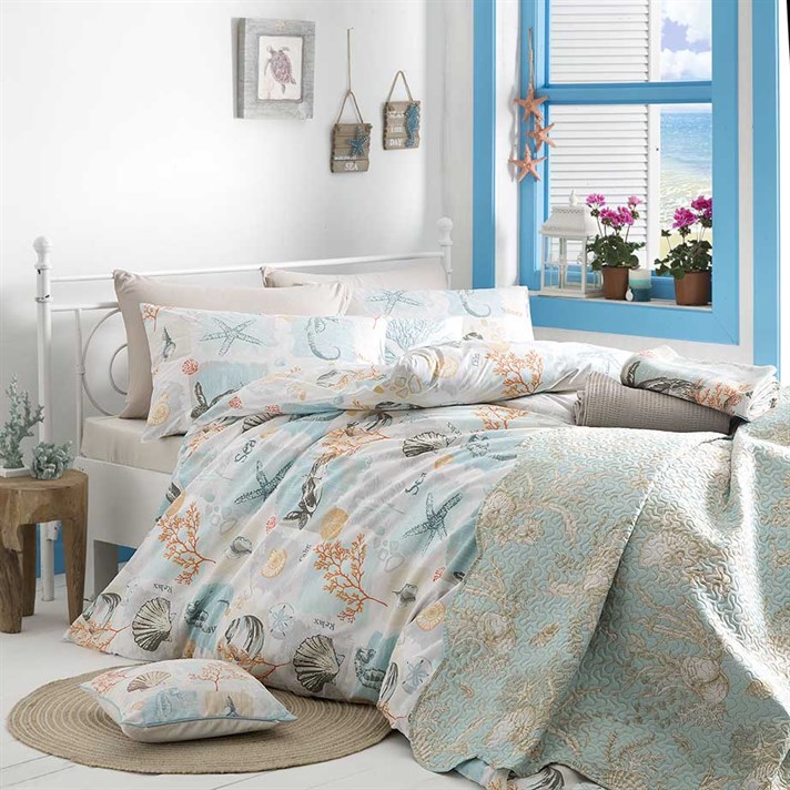 Malul mării Cu Bumbac Single Lenjerie De Pat 160x220 cm Turcoaz
