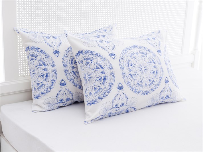 Mandala Bumbac Satinat Cu 2 Piese Față De Pernă 50x70 cm Albastru Închis