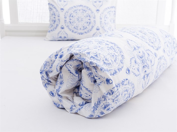 Mandala Bumbac Satinat Single Lenjerie De Pat 160x220 cm Albastru Închis
