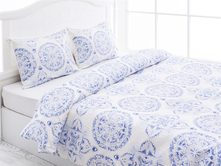 Mandala Bumbac Satinat Double Lenjerie De Pat 200x220 cm Albastru Închis
