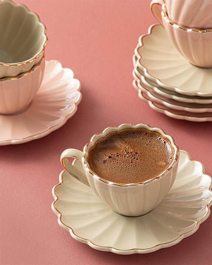 Maria Porcelain 12 Parça 6 Kişilik Coffee Cup Set 90 ml Gray-Pink