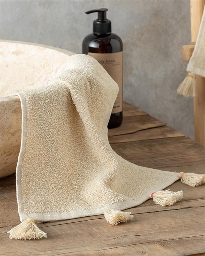 Mariee Cottony Fringed Hand Towel 30x40 cm Beige