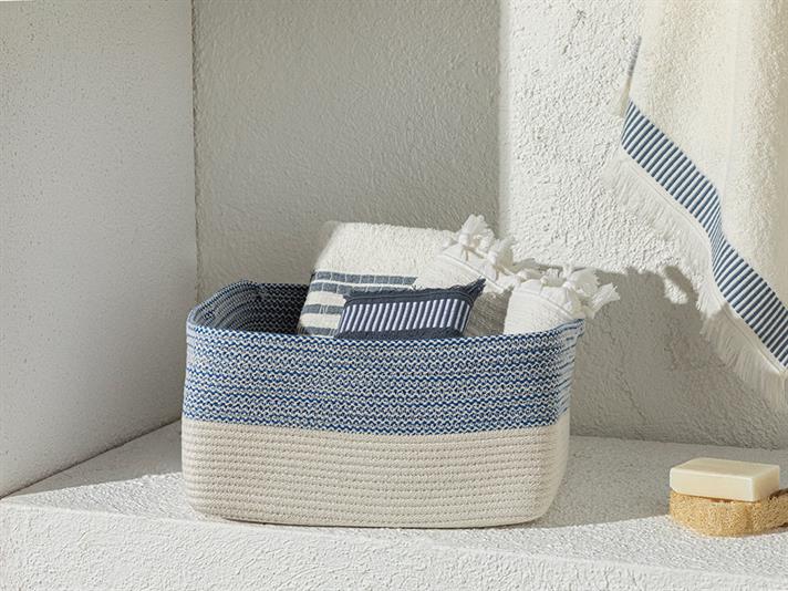 Cos depozitare, Marina, bumbac, 30x15 cm, bleu-alb