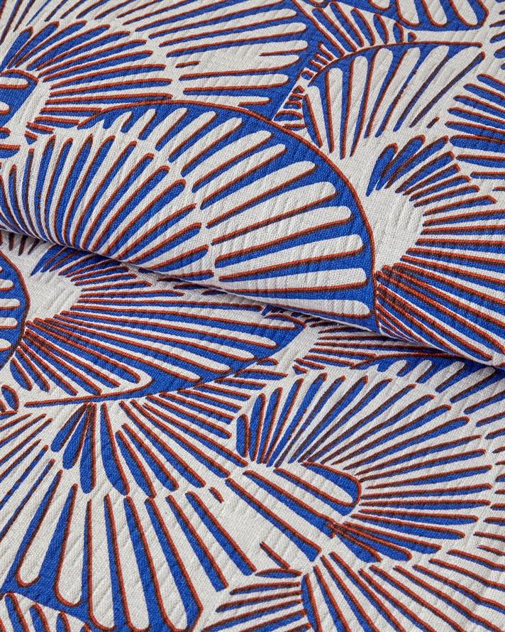 Patura subtire, pentru doua persoane, Marine Mosaic, bumbac, 200x220 cm, albastru-portocaliu