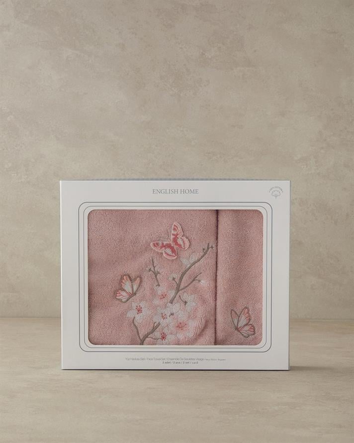 Mariposa Cu Bumbac Brodat Set De Prosoape De Față 30x45+50x80 cm Roz