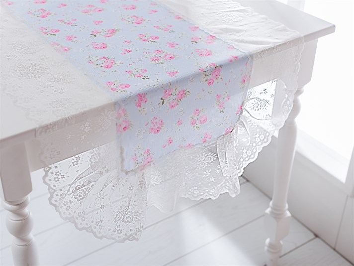 Marissa Printed with knitted border Runner Seledon,