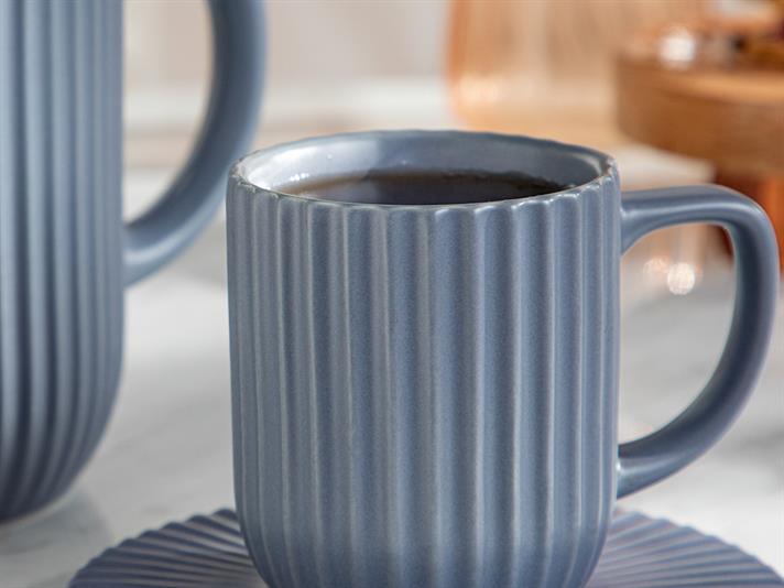 Set ceainic și 2 căni cu farfurie, Martinez, ceramică, 1000 ml + 300 ml, bleu