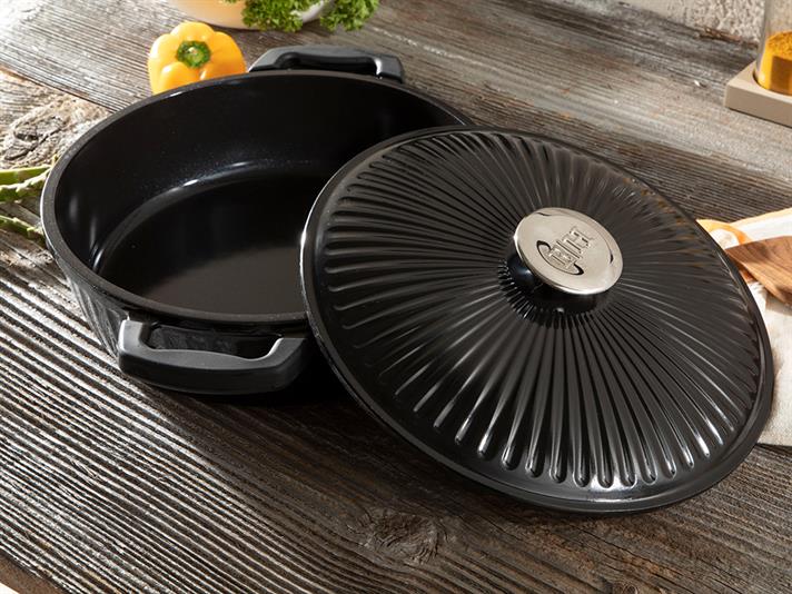 Tigaie inducție, cu capac și mânere, Master Cast Inductio, aluminiu, 26 cm, negru