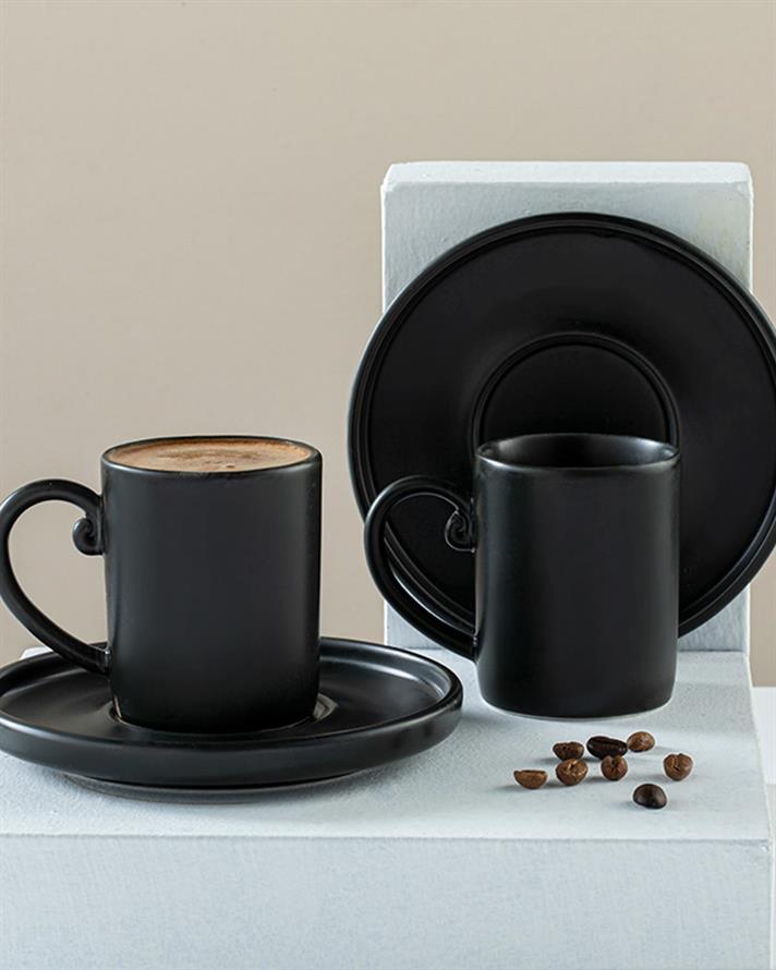 Matt Sacha Porcelain 4 Parça 2 Kişilik Coffee Cup Set 85 ml Black