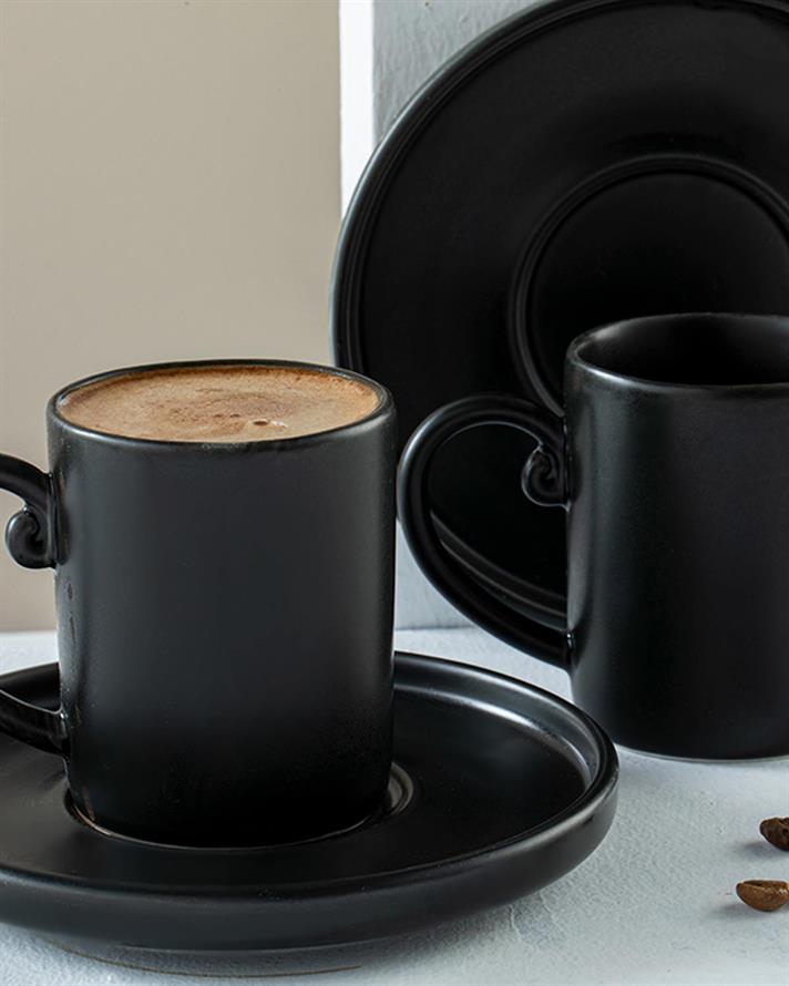 Matt Sacha Porcelain 4 Parça 2 Kişilik Coffee Cup Set 85 ml Black