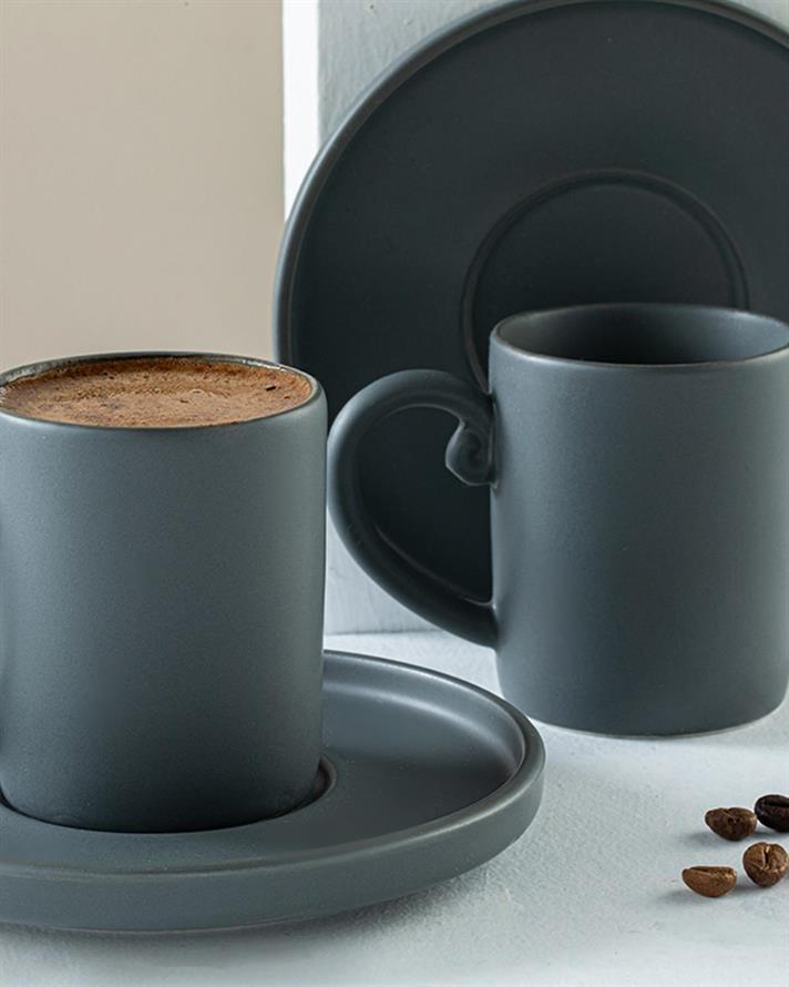 Matt Sacha Set De Cești De Cafea 4 Bucăți Pentru 2 Persoane, Porțelan, 85 Ml, Albastru İnchis