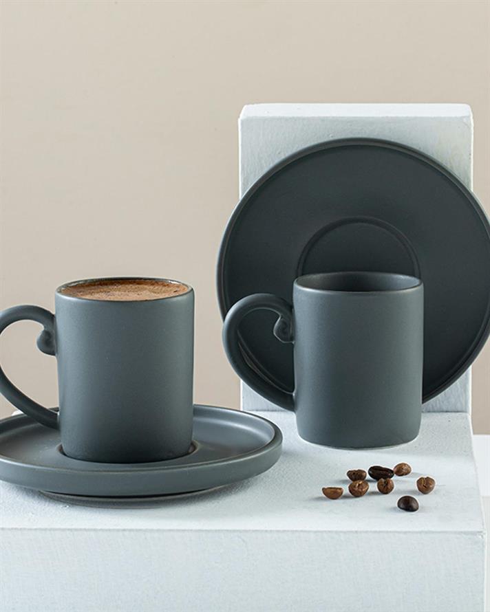 Matt Sacha Set De Cești De Cafea 4 Bucăți Pentru 2 Persoane, Porțelan, 85 Ml, Albastru İnchis