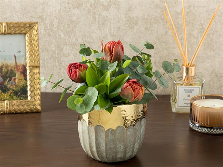 Vaza, Megan, gresie ceramica, 12,5x12,5x12 cm, auriu
