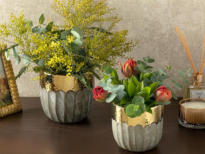 Vaza, Megan, gresie ceramica, 12,5x12,5x12 cm, auriu