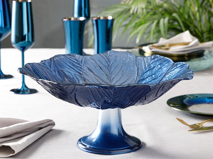 Mery Glass Fruit Bowl 33 cm Blue - Dark Blue